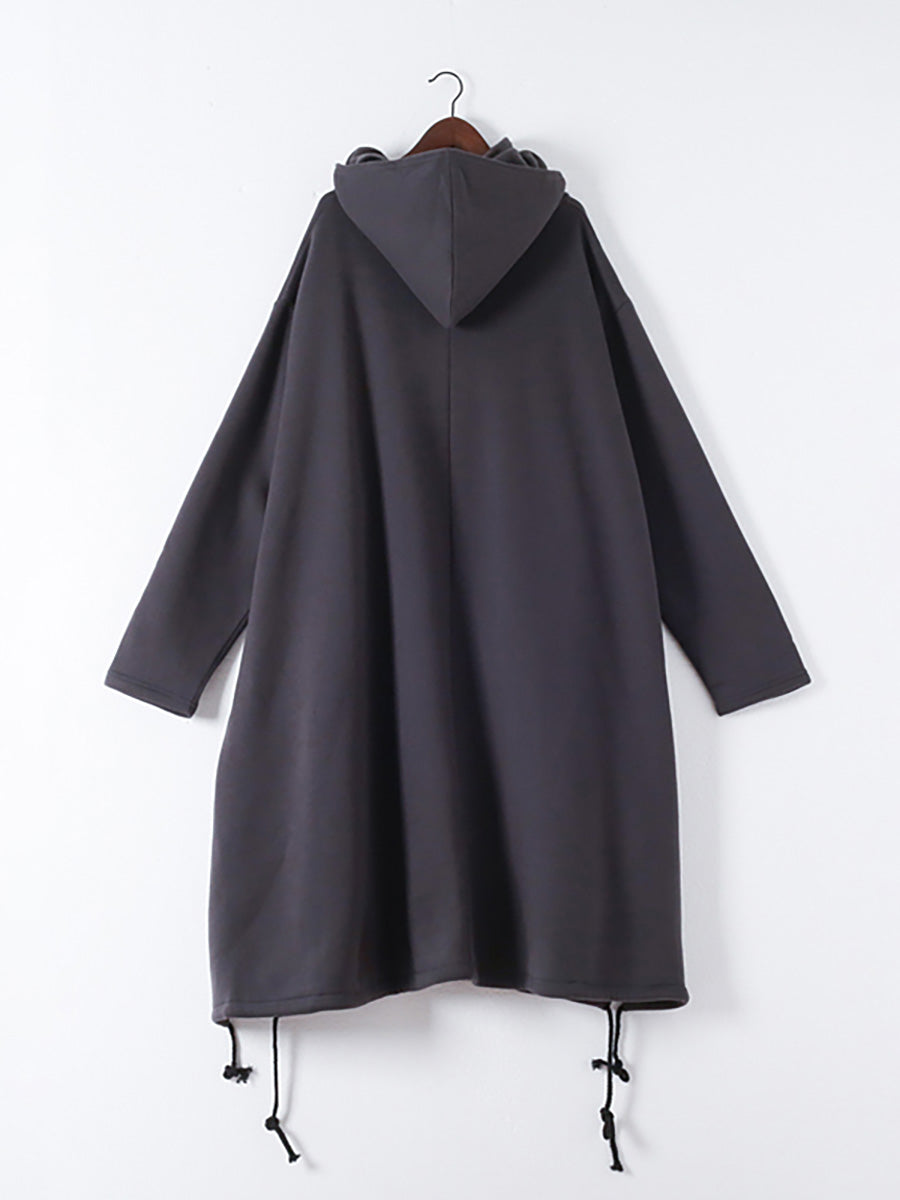 Plus Size Hooded Drawstring Irregular Hem Casual Cotton Dress