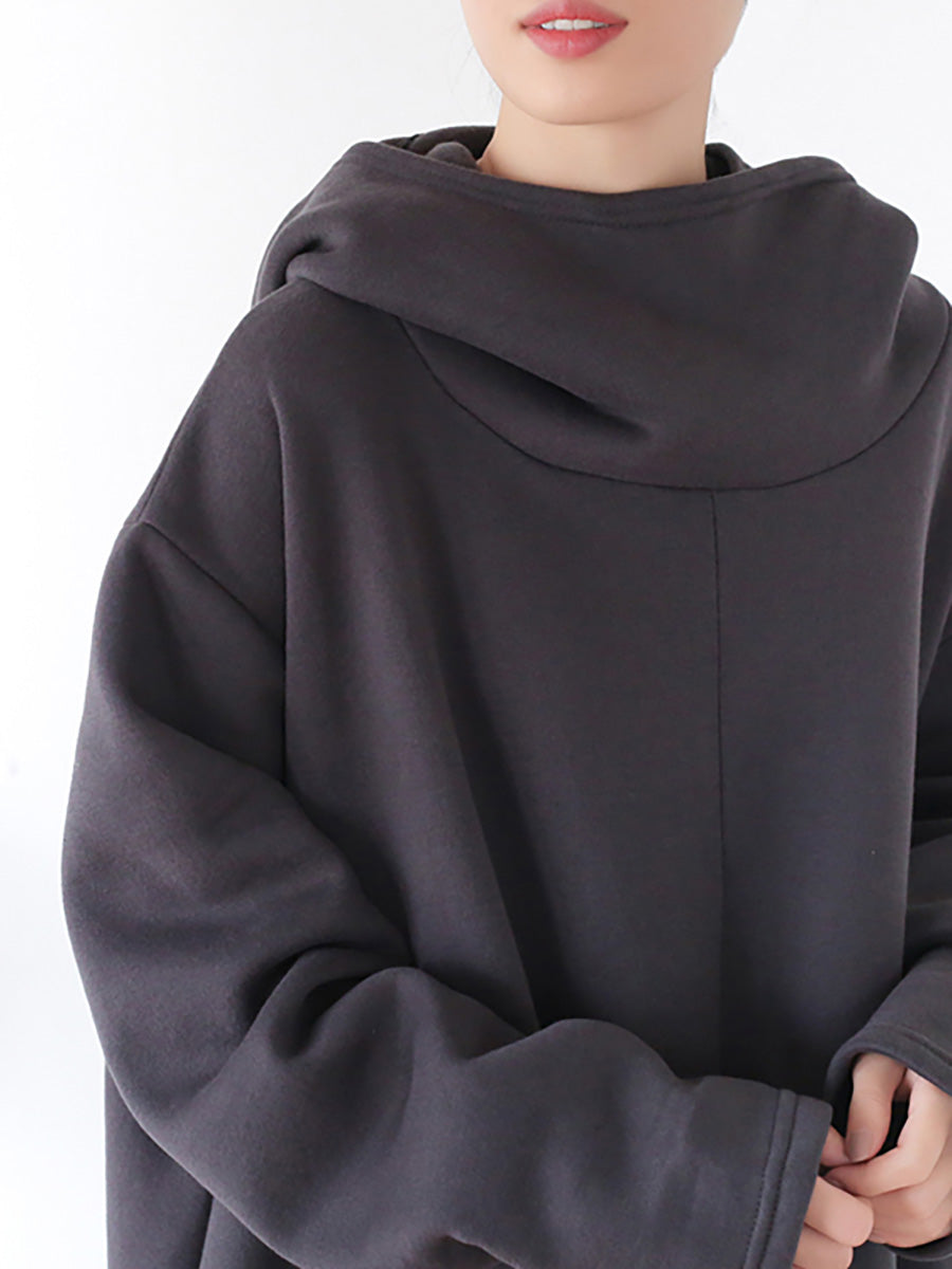 Plus Size Hooded Drawstring Irregular Hem Casual Cotton Dress