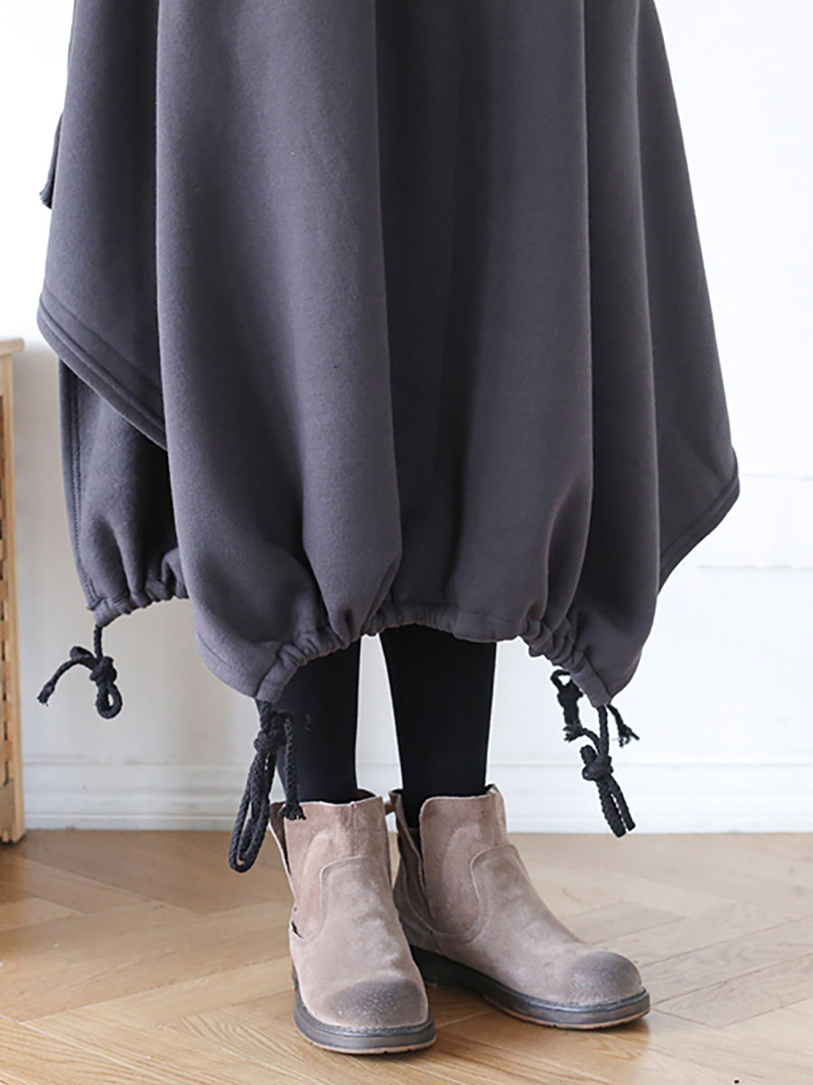 Plus Size Hooded Drawstring Irregular Hem Casual Cotton Dress