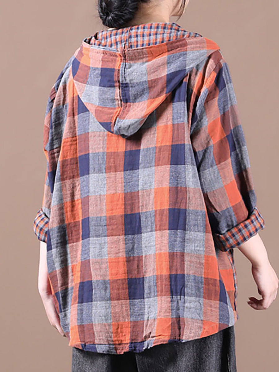 Plus Size Loose Stitching Drawstring Cotton Linen Shirt