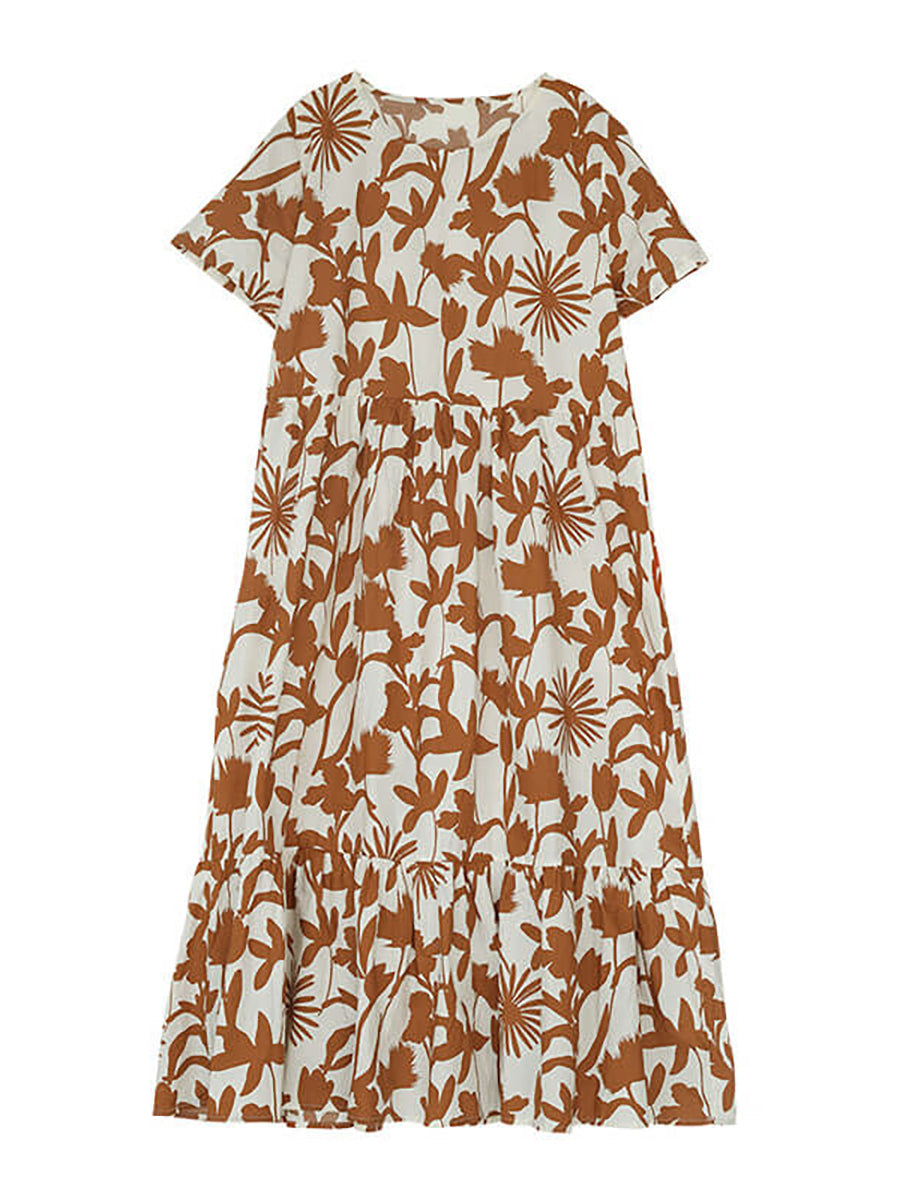 Plus Size Cotton O-neck Floral Dress