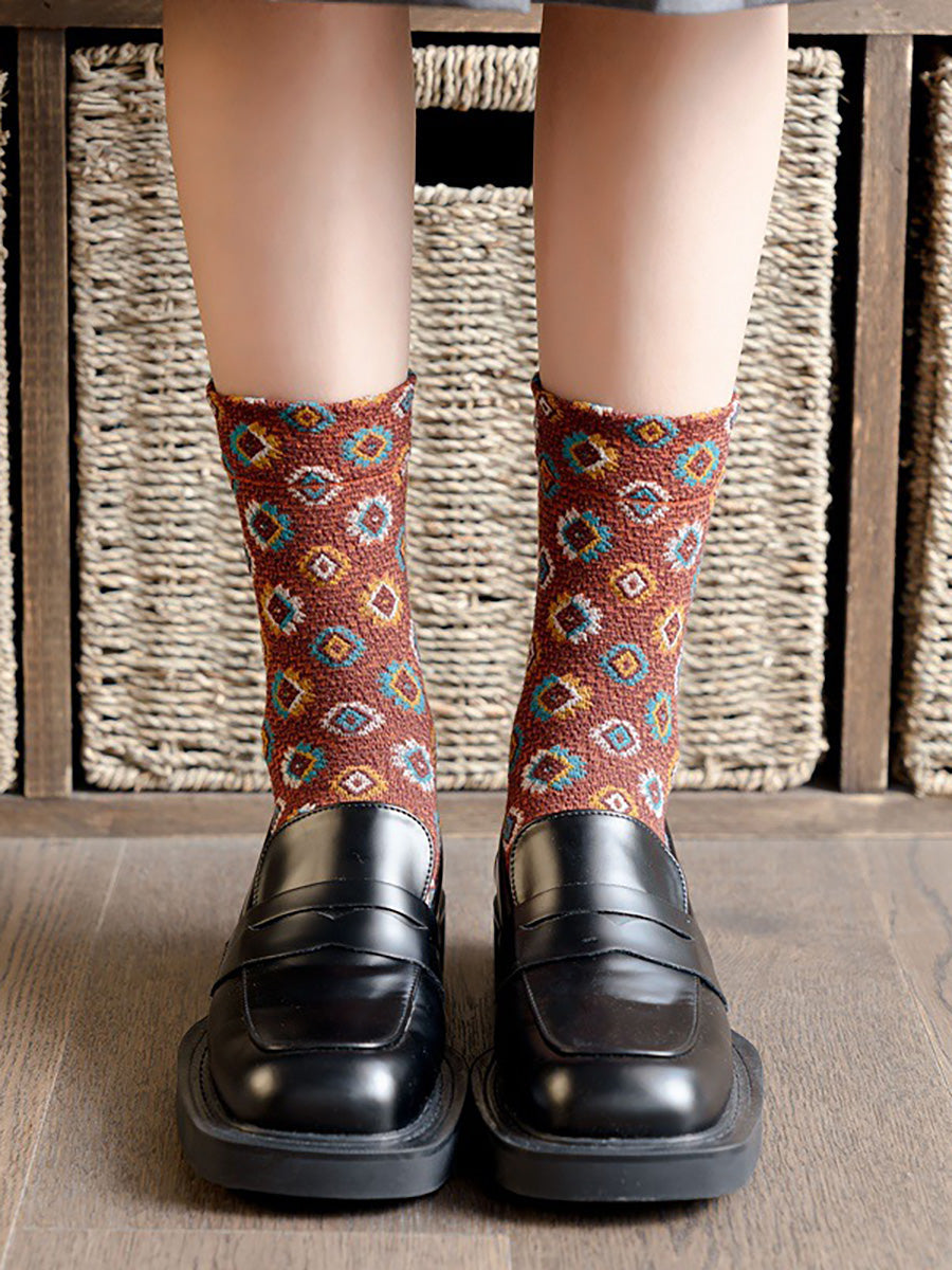 Women Floral Vintage Casual Autumn Winter Socks 5 Pairs