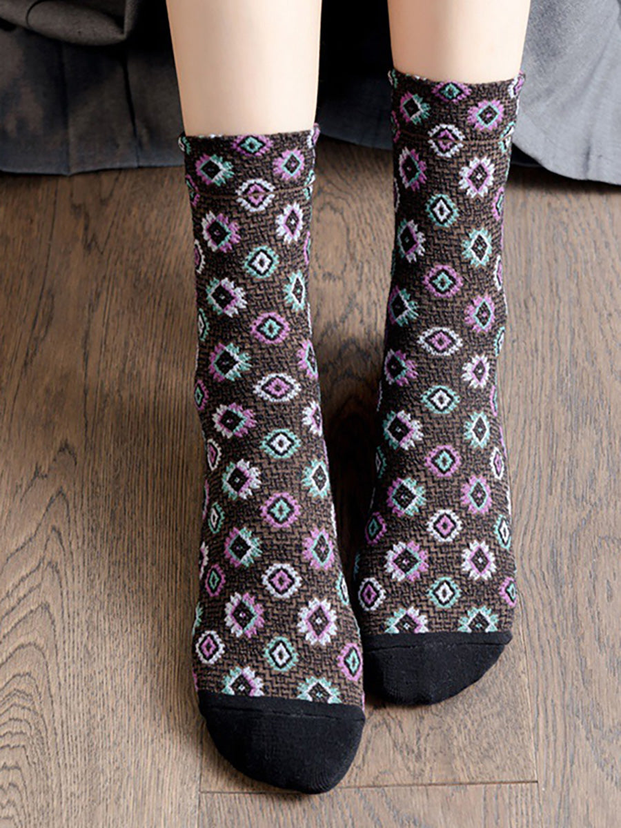 Women Floral Vintage Casual Autumn Winter Socks 5 Pairs