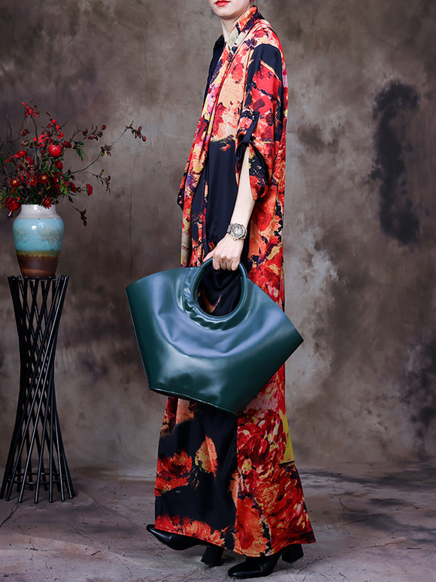 Plus Size Draped Floral Vintage Women Retro Maxi Dress