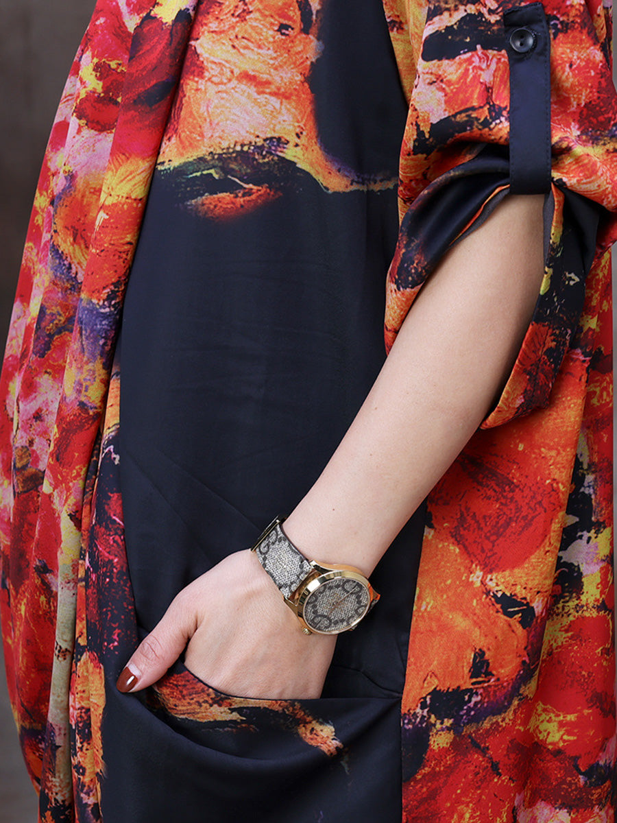 Plus Size Draped Floral Vintage Women Retro Maxi Dress