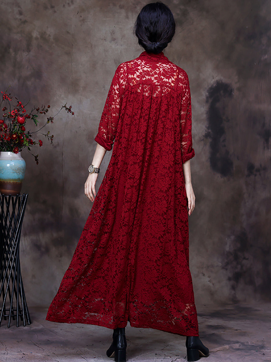 Plus-Size Women Lace V-Neck Belted Irregular Maxi Dress