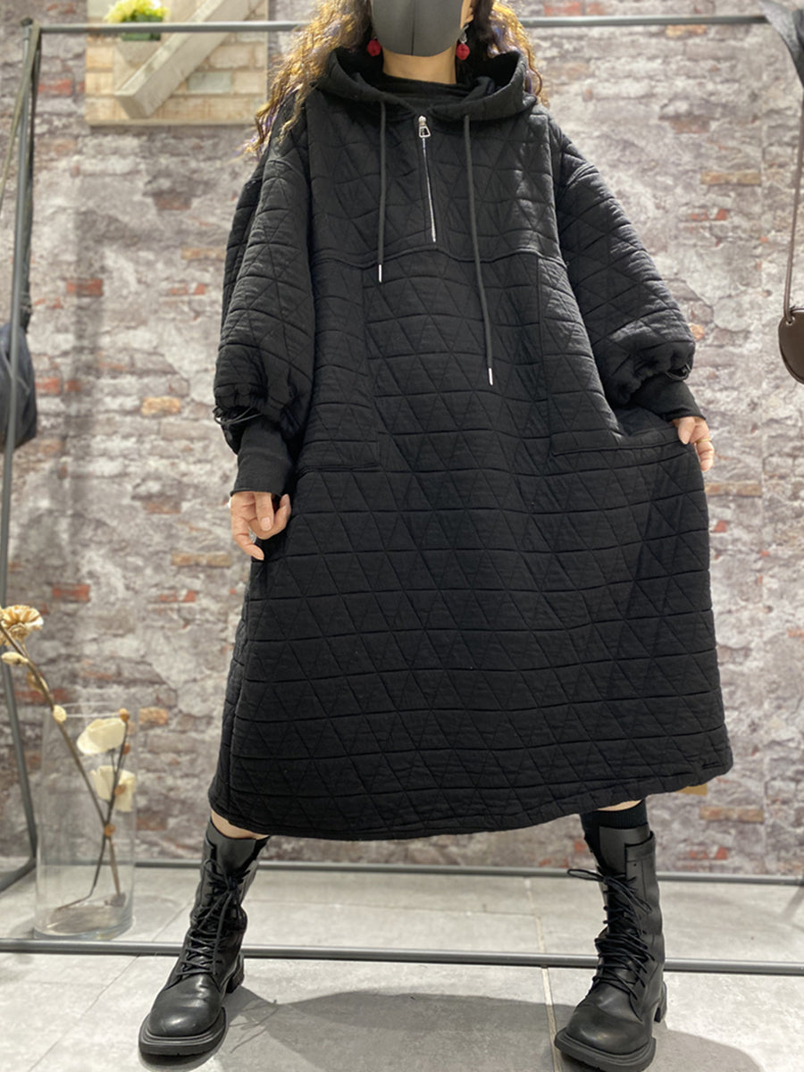 Plus Size Women Winter Quilted Padded Hooded Dress