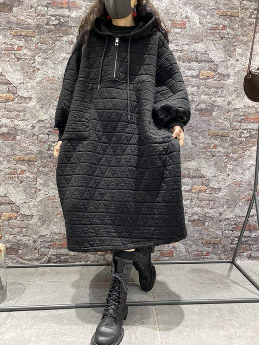 Plus Size Women Winter Quilted Padded Hooded Dress