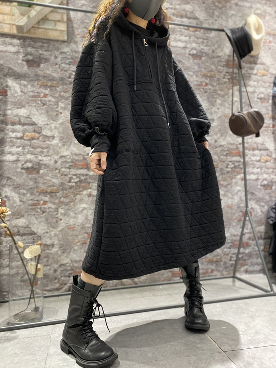Plus Size Women Winter Quilted Padded Hooded Dress