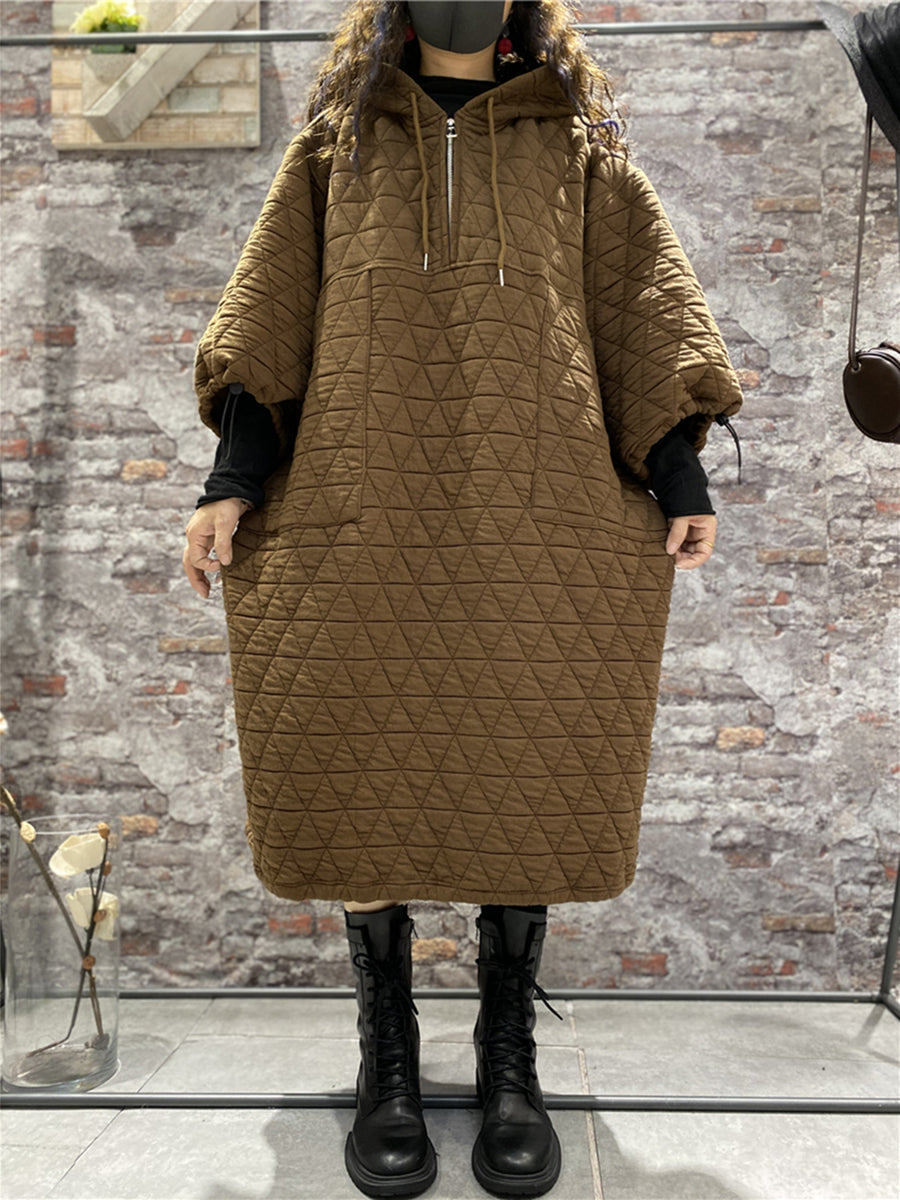 Plus Size Women Winter Quilted Padded Hooded Dress