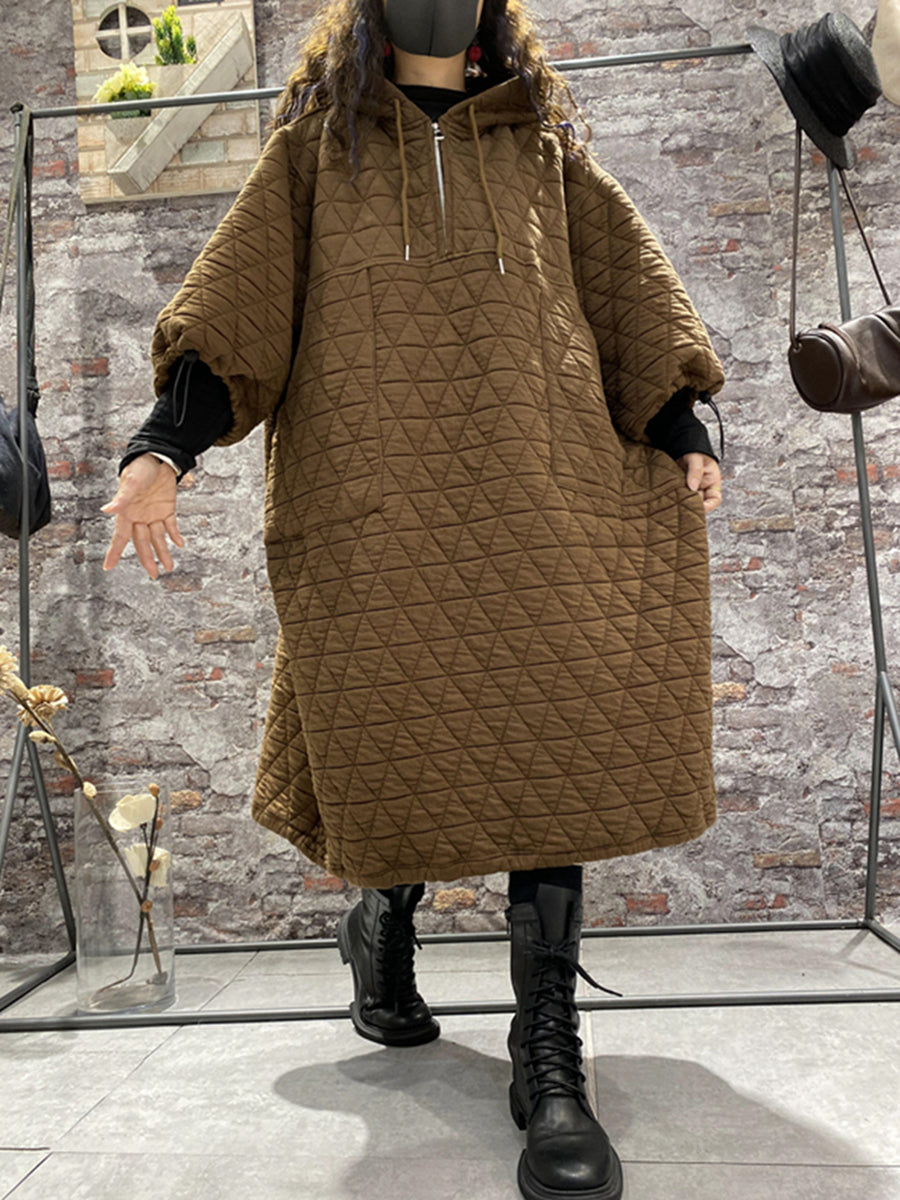 Plus Size Women Winter Quilted Padded Hooded Dress
