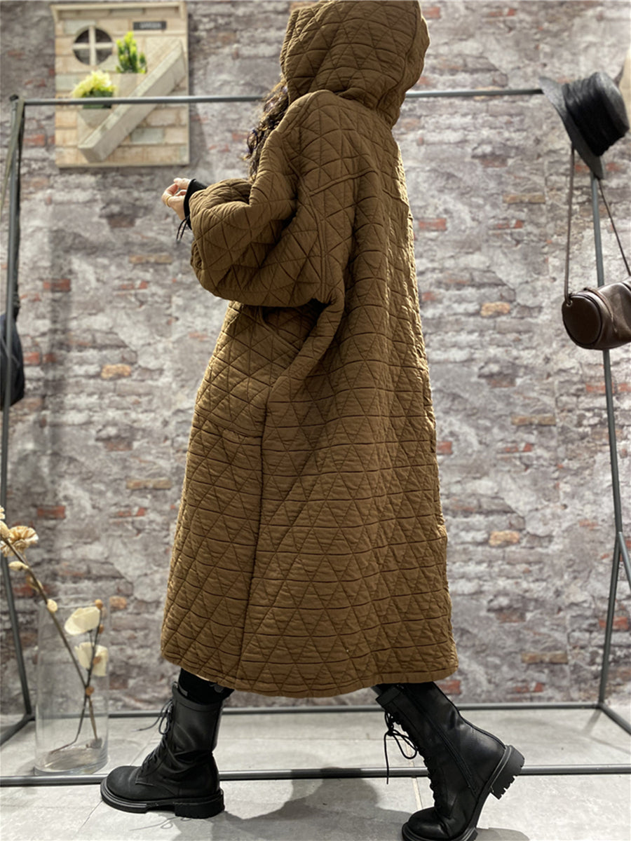 Plus Size Women Winter Quilted Padded Hooded Dress