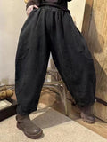 Women Vintage Worn Solid Spliced Loose Harem Pants
