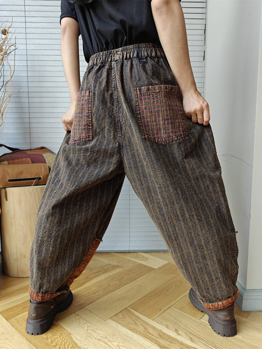 Plus Size Women Vintage Patchwork Spring 100%Cotton Harem Pants