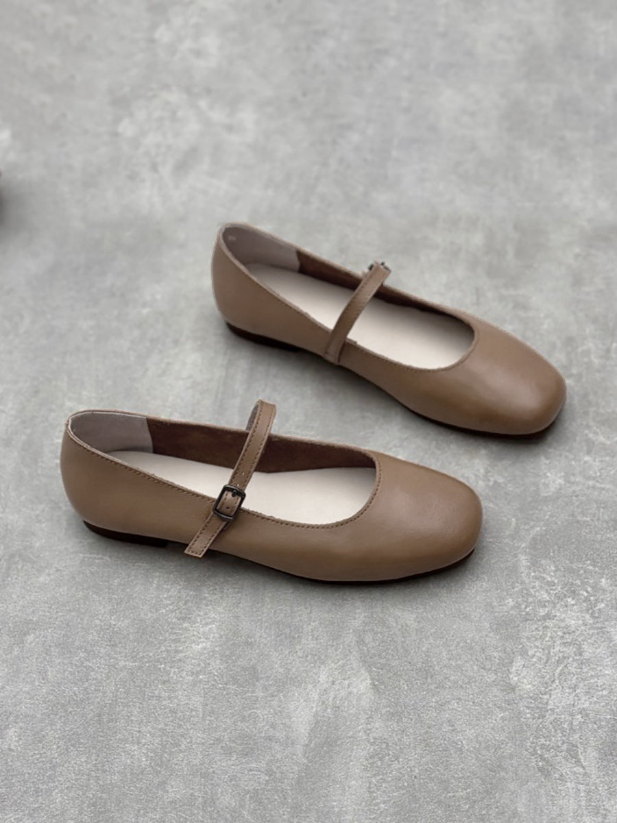 Women Elegant Solid Leather Low Heel Mary Jane Shoes