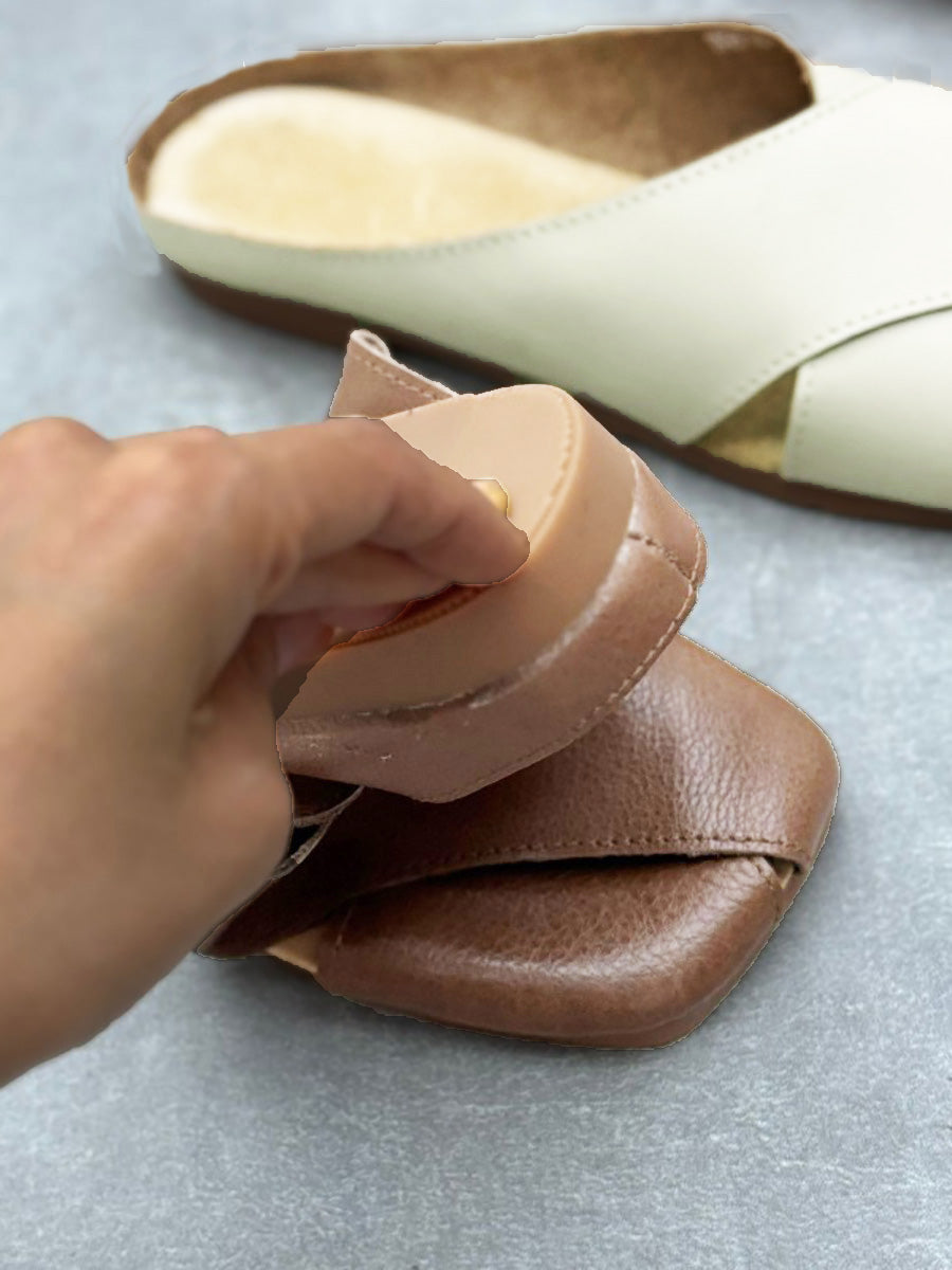 Women Summer Solid Leather Spliced Slippers
