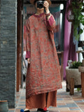 Women Autumn Vintage Floral Spliced Ramie Dress