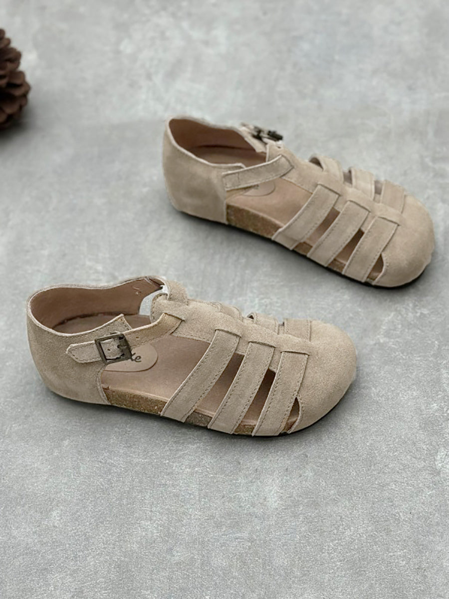 Women Summer Casual Leather Spliced Flat Sandals