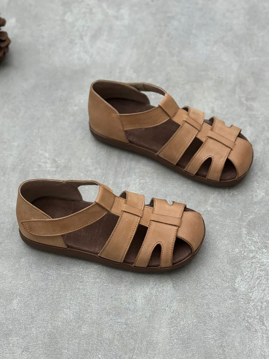 Women Summer Vintage Summer Leather Spliced Sandals