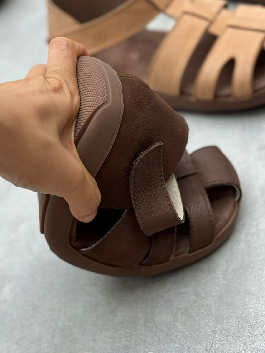 Women Summer Vintage Summer Leather Spliced Sandals