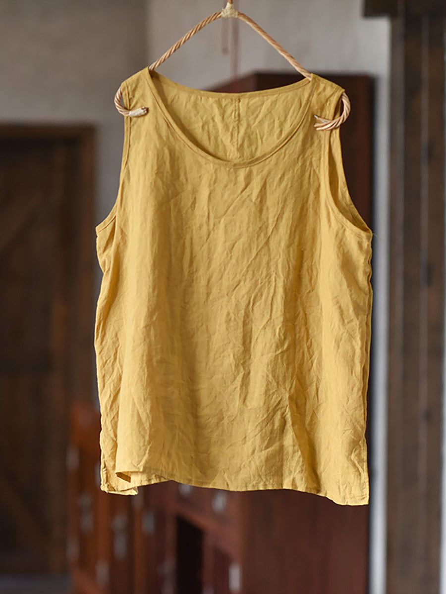 Plus Size Women Summer Casual Solid O-Neck Thin Loose Vest
