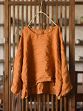 Women Summer Vintage O-Neck Solid Linen Loose Blouse