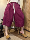Plus Size Women Summer Casual Solid Wide-leg Shorts