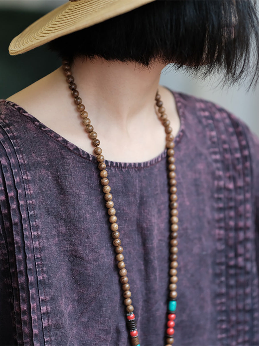 Women Summer Retro O-Neck Shirred Blouse