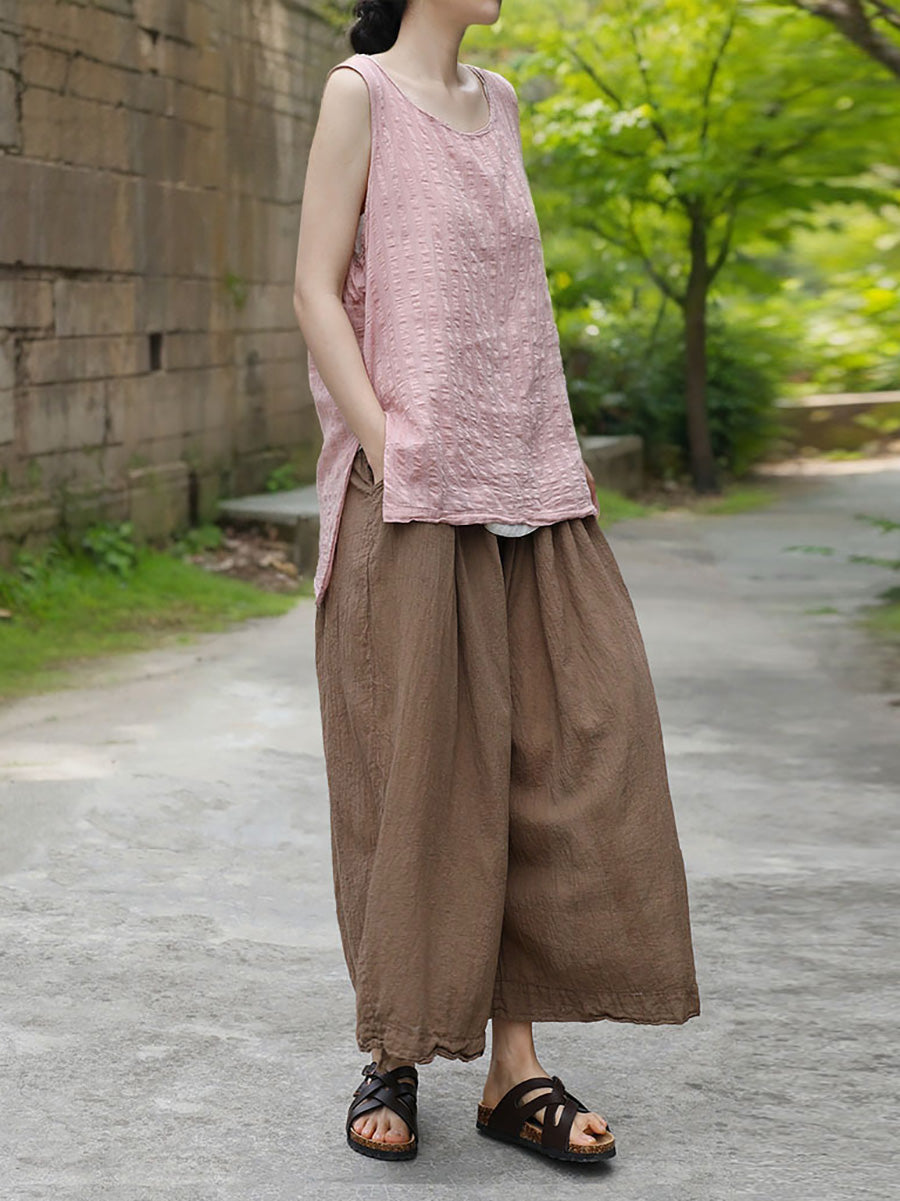 Women Vintage Solid Artsy Straight Pants