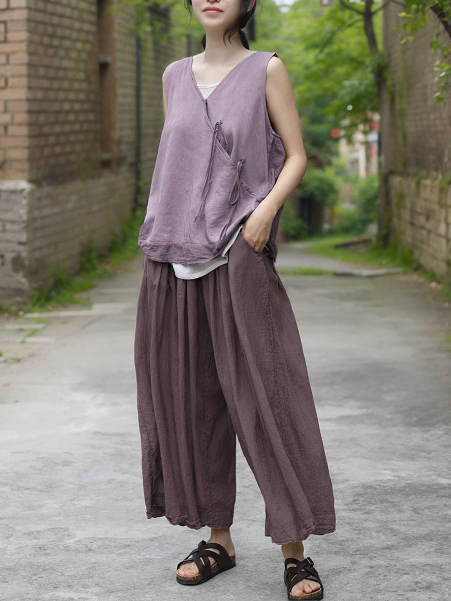 Women Vintage Solid Artsy Straight Pants