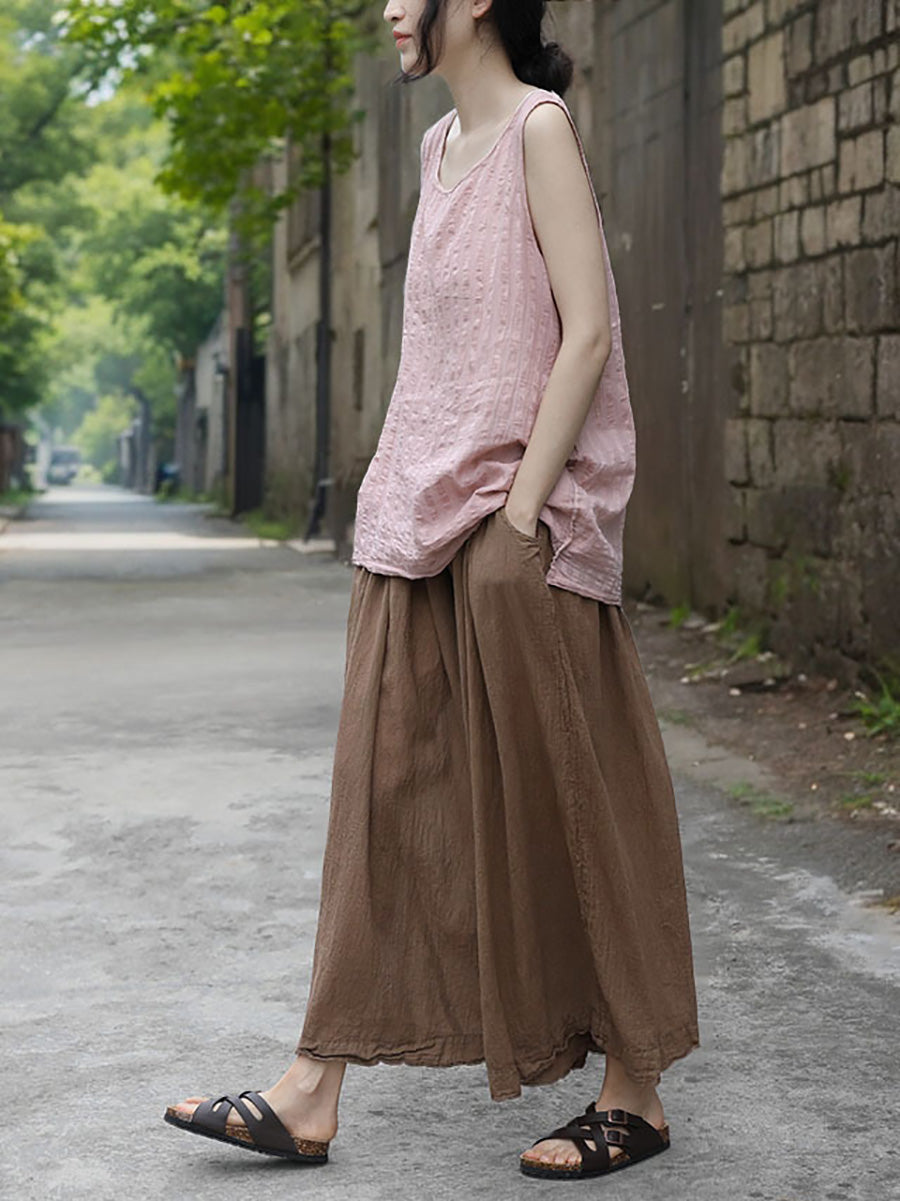 Women Vintage Solid Artsy Straight Pants