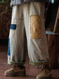 Plus Size Women Vintage Patch Spliced Denim Harem Jeans