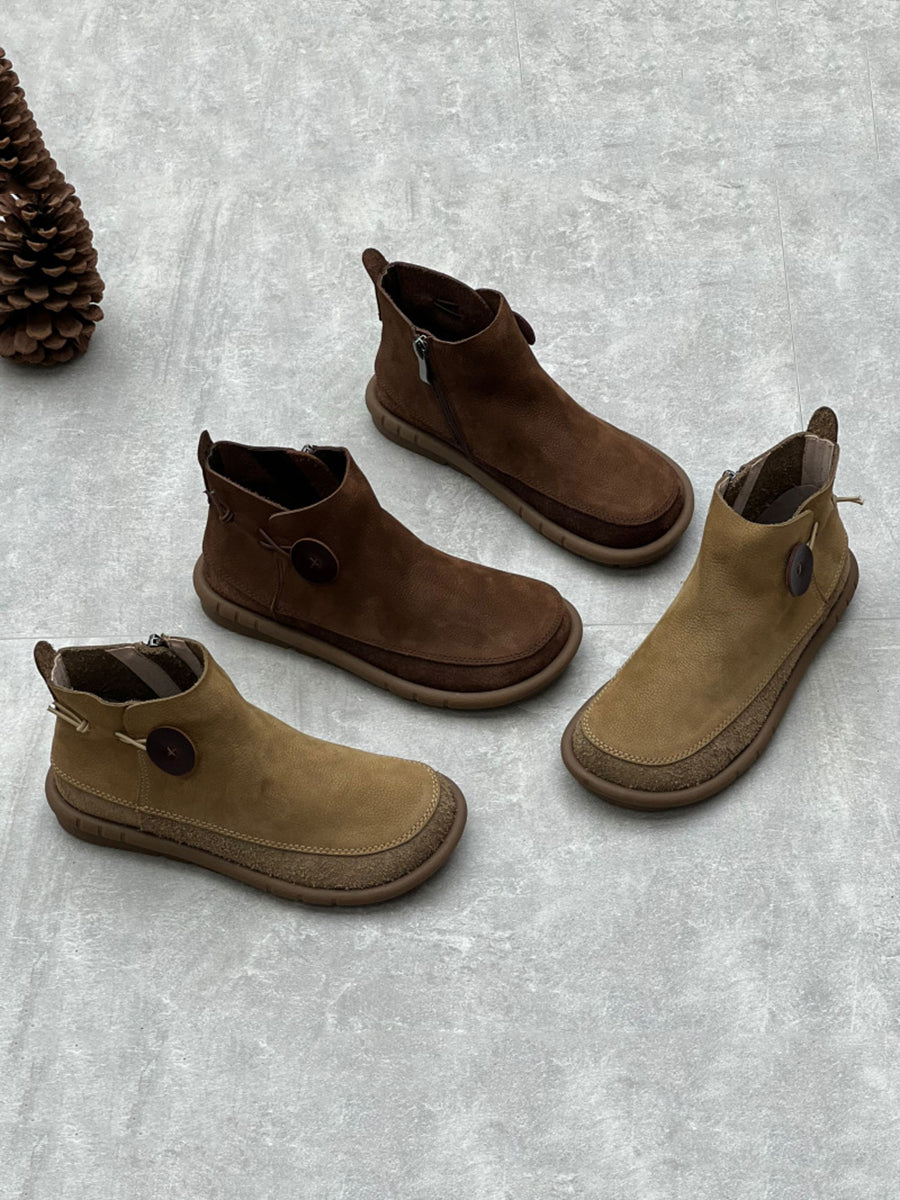 Women Auutmn Vintage Leather Solid Boots