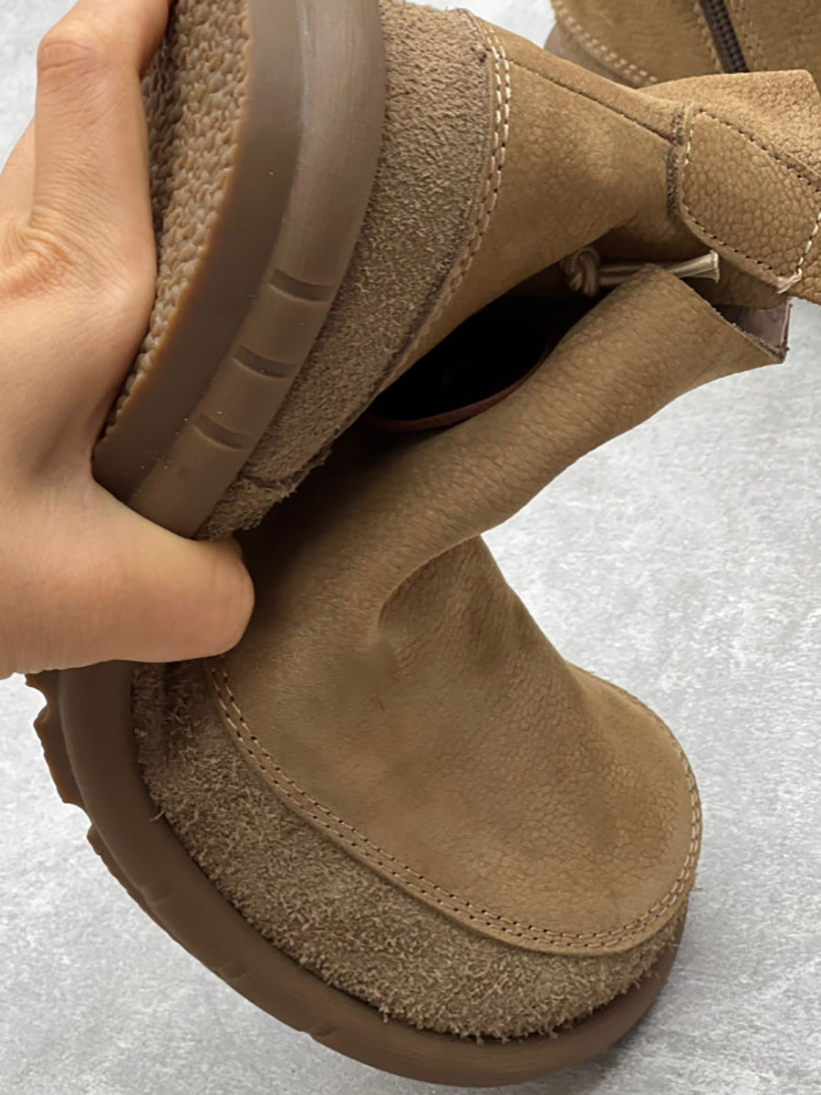 Women Auutmn Vintage Leather Solid Boots