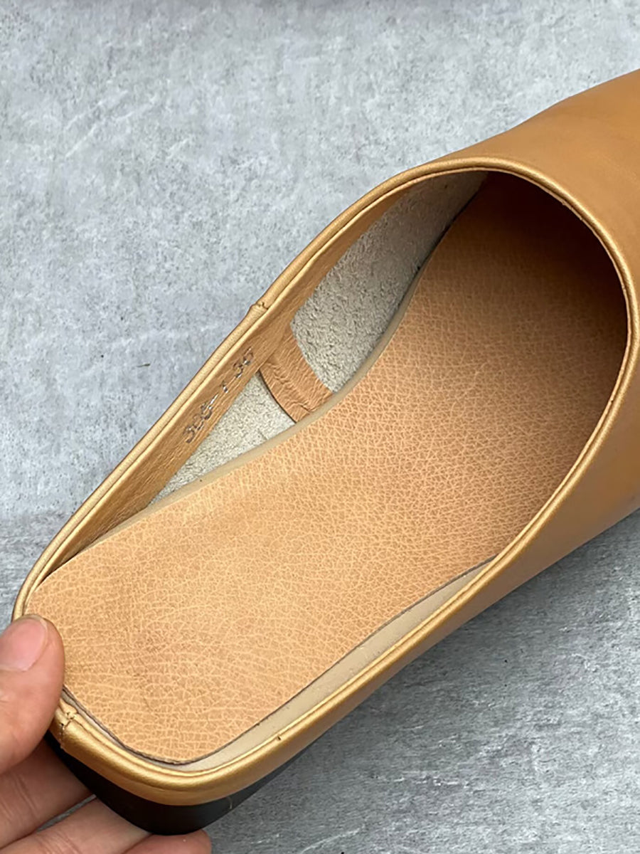 Women Summer Casual Solid Soft Genuine Leather Slippers