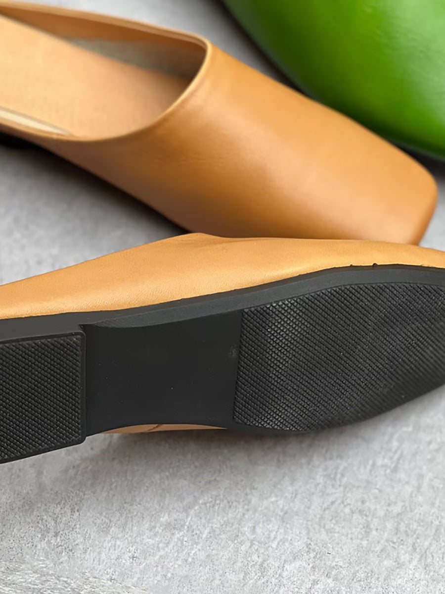 Women Summer Casual Solid Soft Genuine Leather Slippers