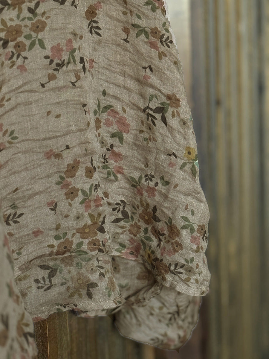 Women Artsy Autumn Flower Turtleneck Blouse