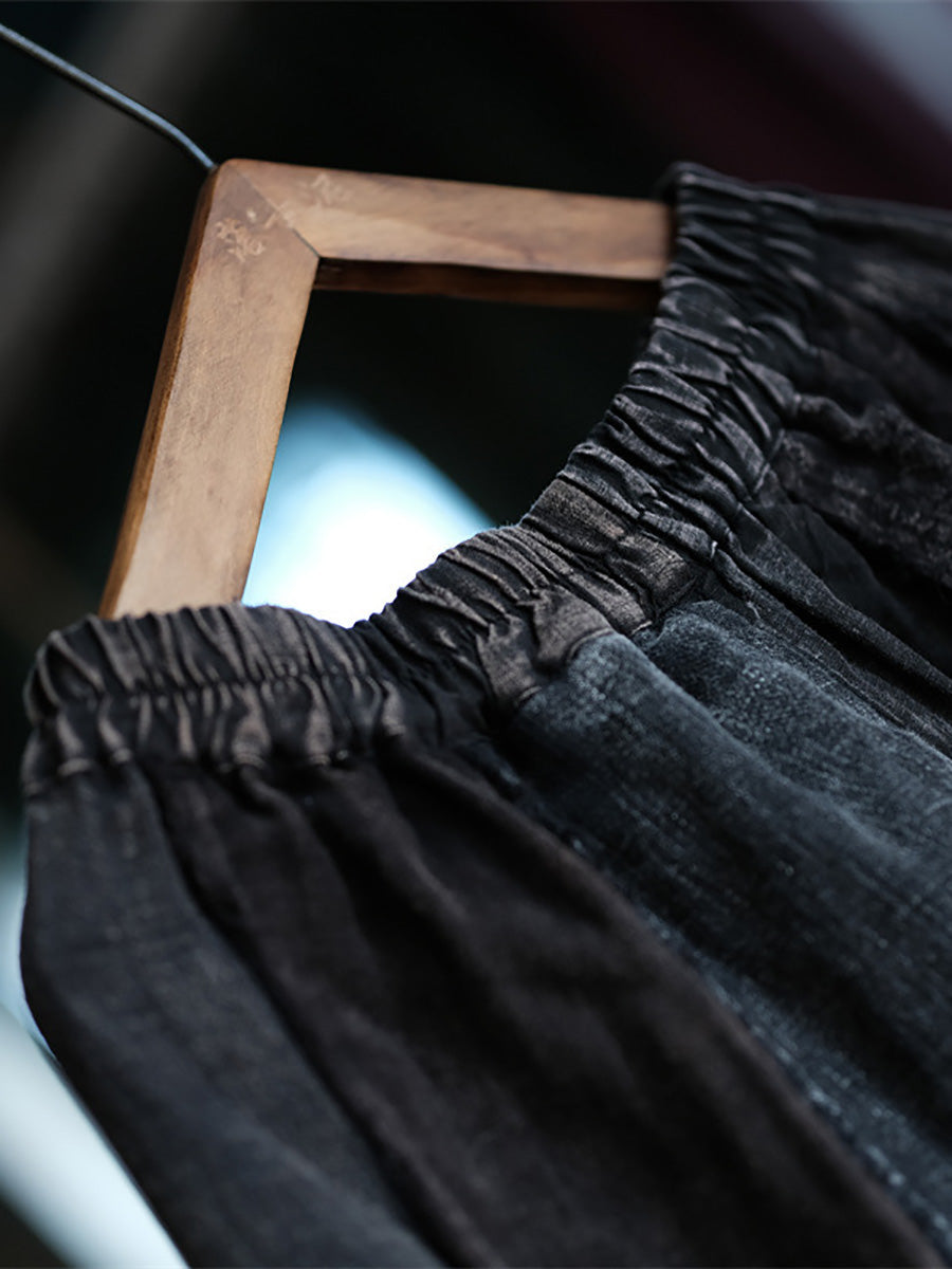 Women Vintage Cotton Spliced Loose Raw-edge Skirt