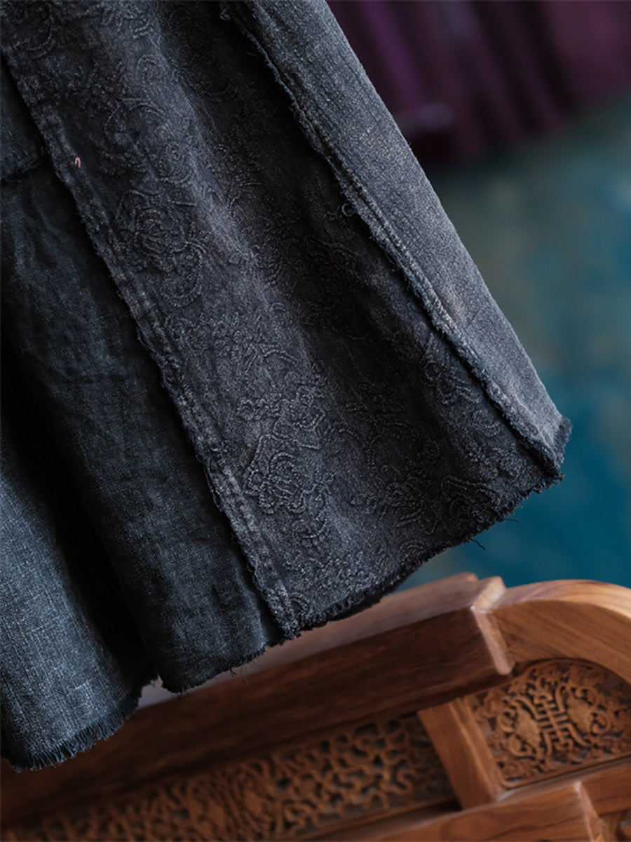 Women Vintage Cotton Spliced Loose Raw-edge Skirt