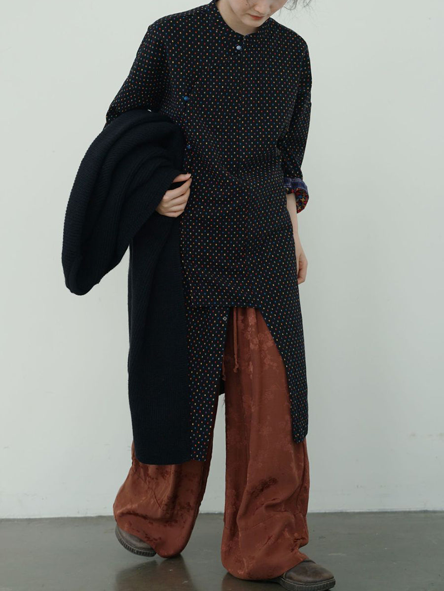 Women Vintage Autumn Dot Irregular Spliced Cotton Long Tunic