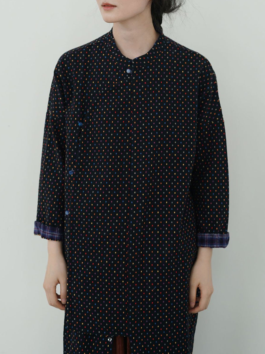 Women Vintage Autumn Dot Irregular Spliced Cotton Long Tunic