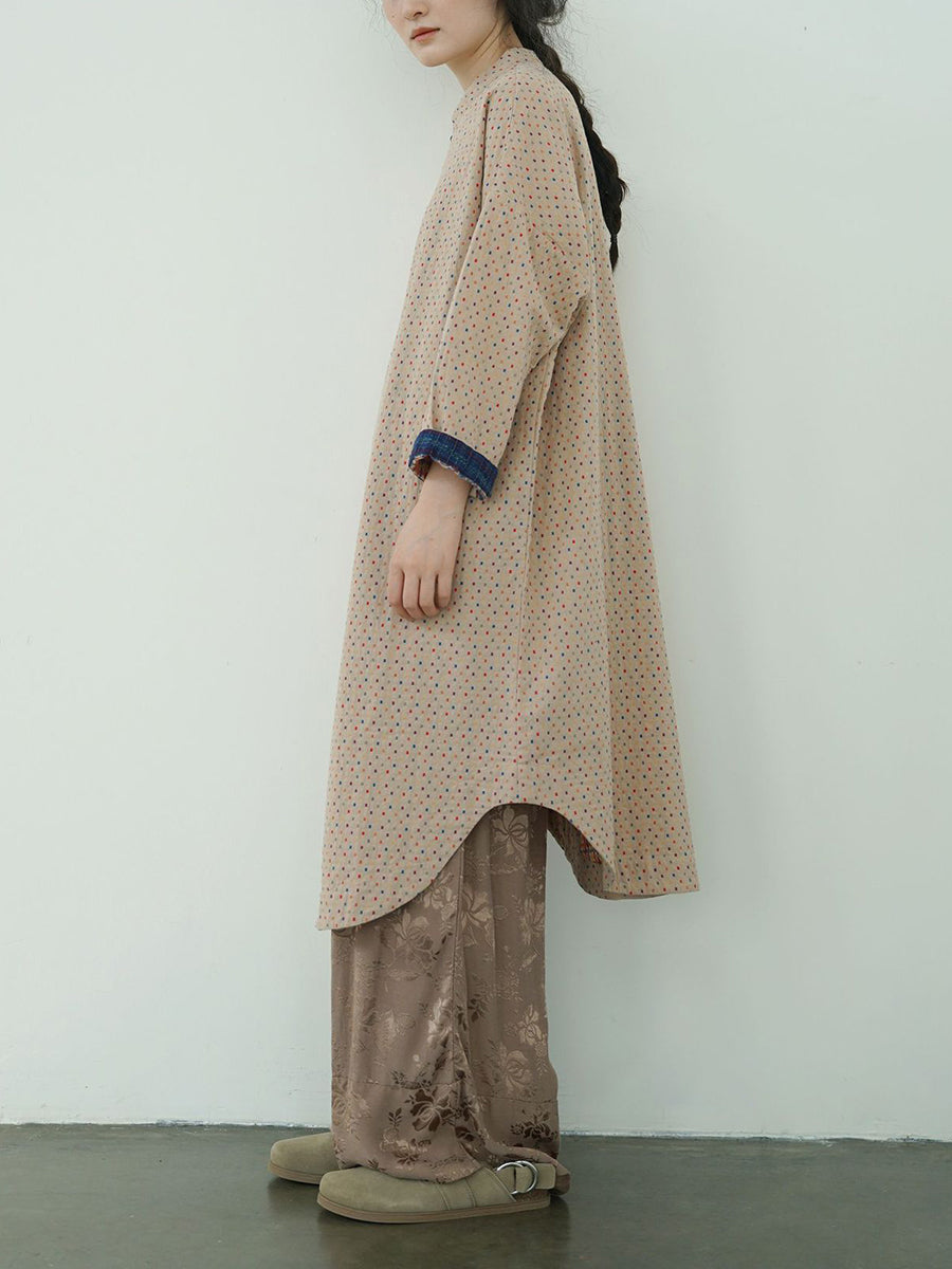 Women Vintage Autumn Dot Irregular Spliced Cotton Long Tunic