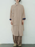 Women Vintage Autumn Dot Irregular Spliced Cotton Long Tunic