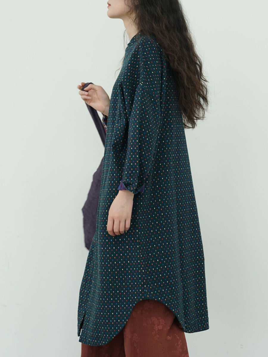 Women Vintage Autumn Dot Irregular Spliced Cotton Long Tunic