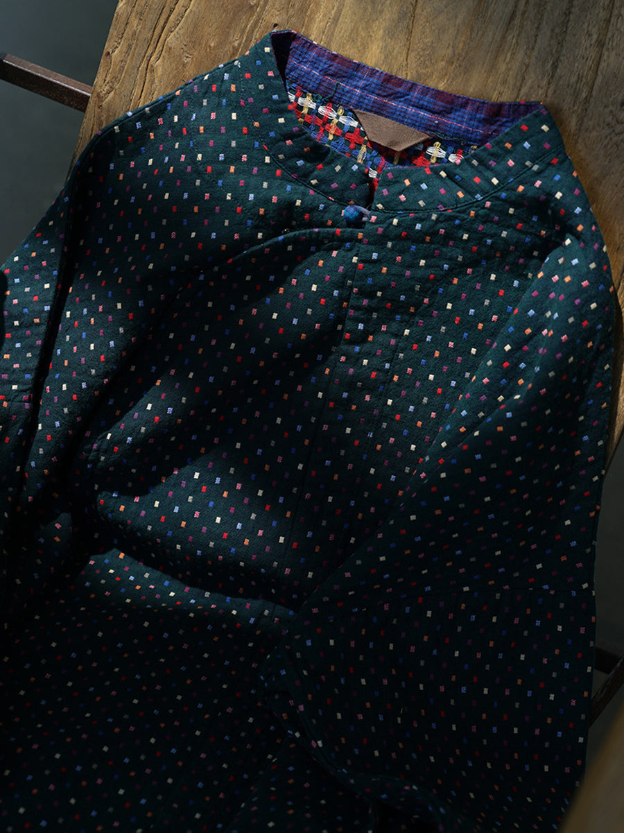Women Vintage Autumn Dot Irregular Spliced Cotton Long Tunic