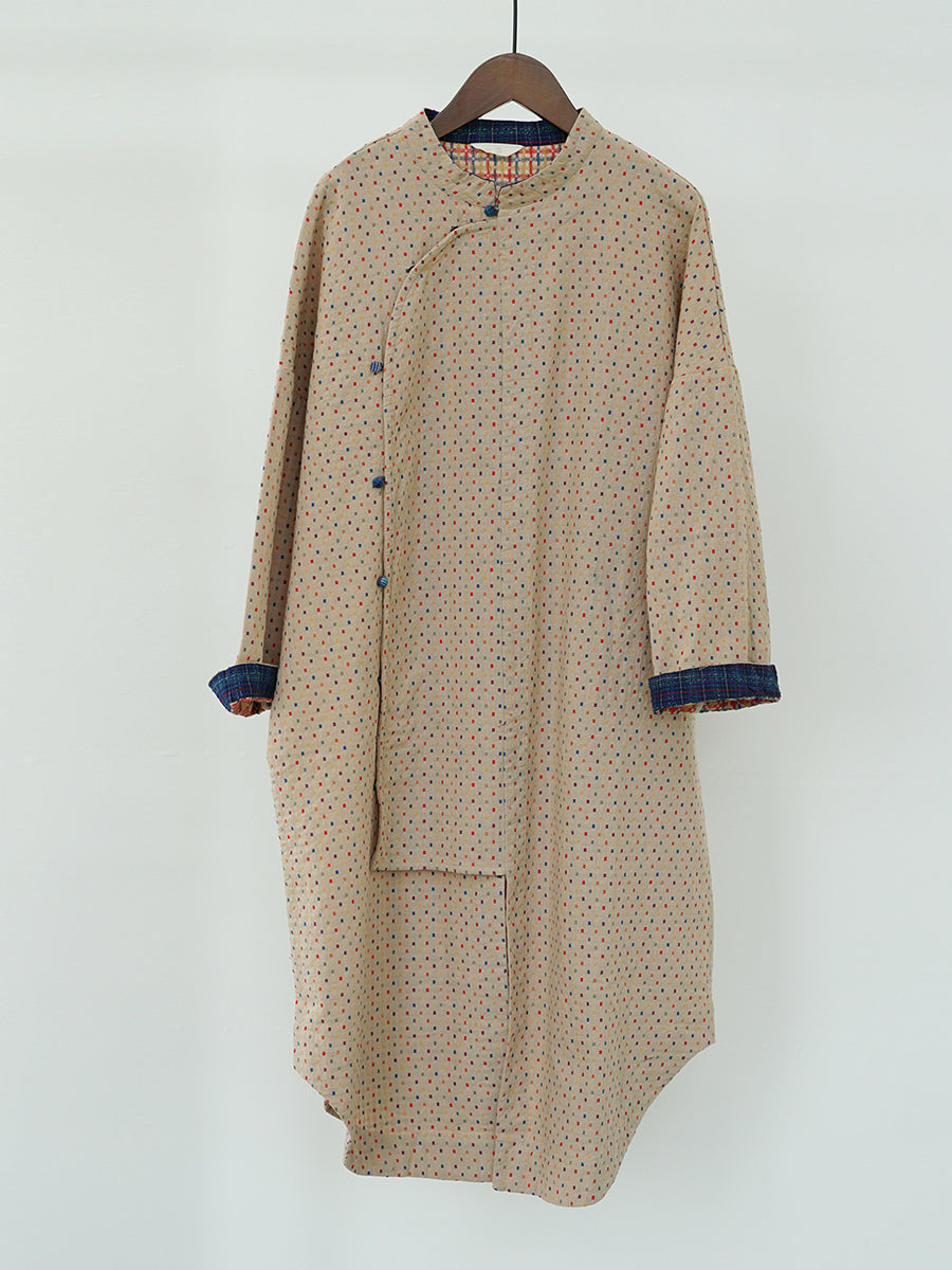 Women Vintage Autumn Dot Irregular Spliced Cotton Long Tunic