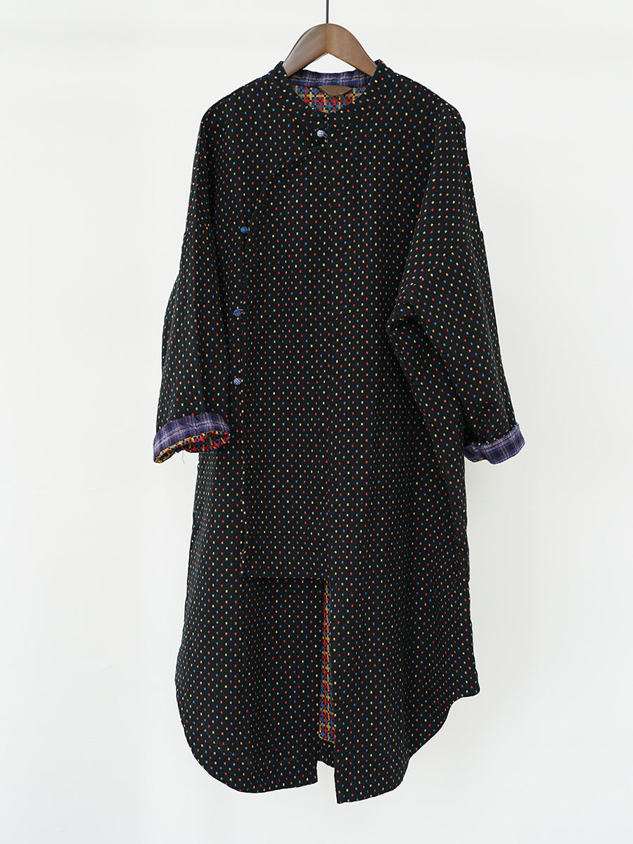 Women Vintage Autumn Dot Irregular Spliced Cotton Long Tunic