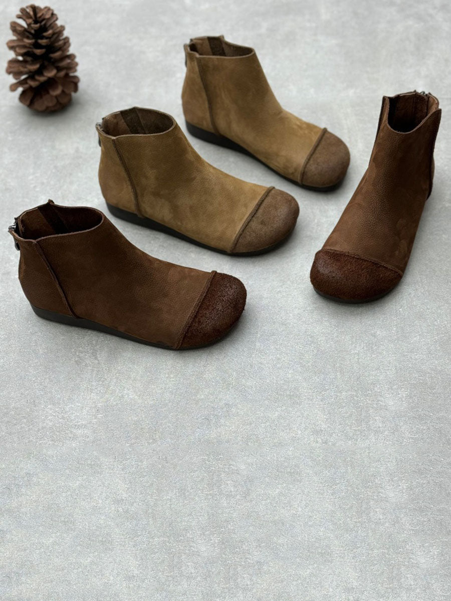 Women Autumn Vintage Leather Spliced Zipper Boots