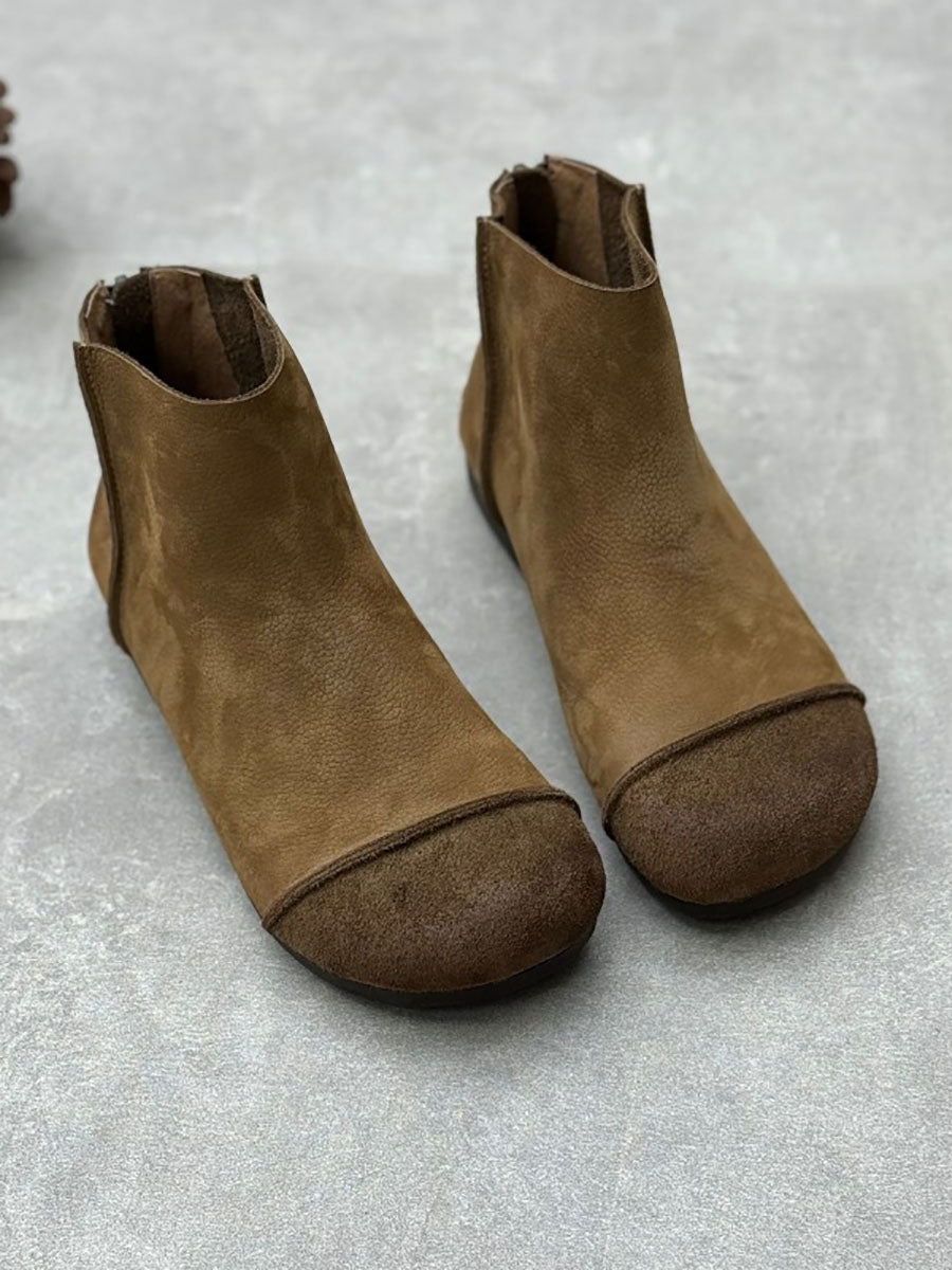 Women Autumn Vintage Leather Spliced Zipper Boots