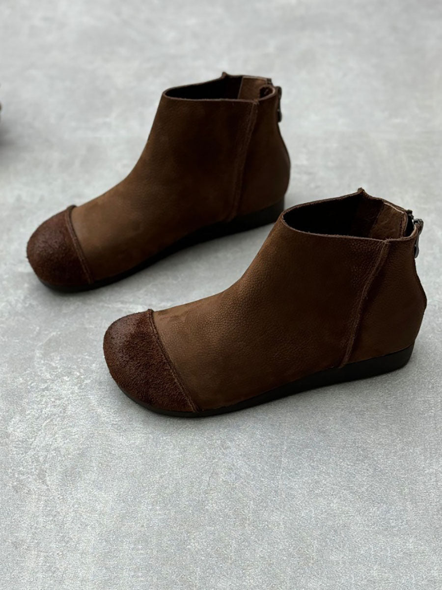 Women Autumn Vintage Leather Spliced Zipper Boots